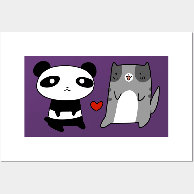 Panda and Blue Cat Love Wall Art by saradaboru